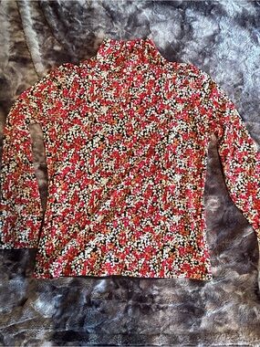 Tahari Red, Black & Cream Floral Blouse